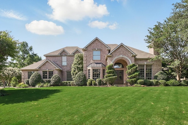 702 Malton Ln, Southlake, TX 76092 - traditional-style home with brick siding, a front yard, and a chimney