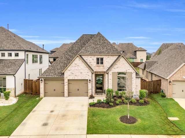 1210 Old Rocksprings Pass, Mansfield, TX 76063 - french country inspired facade with brick siding, a shingled roof, concrete driveway, an attached garage, and a residential view