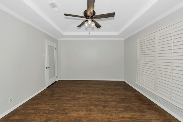 1631 Idlewood Dr, Sherman, TX 75092 - unfurnished room featuring a raised ceiling, ceiling fan, wood finished floors, baseboards, and ornamental molding