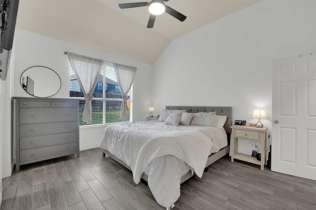 832 Lake Worth Trl, Little Elm, TX 75068 - bedroom with vaulted ceiling, wood finished floors, ceiling fan, and baseboards