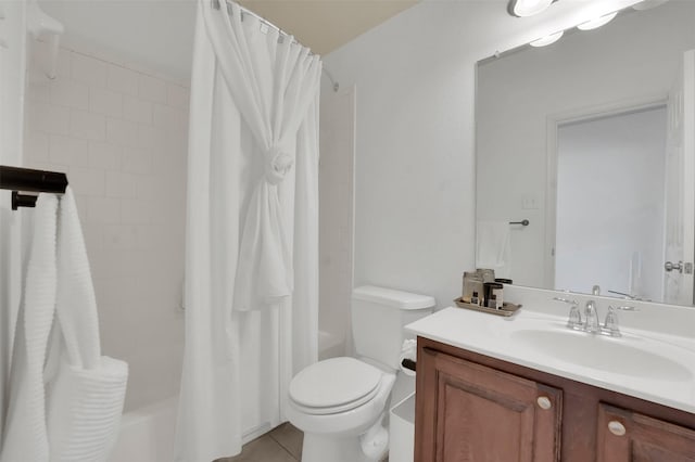832 Lake Worth Trl, Little Elm, TX 75068 - full bathroom featuring vanity, shower / tub combo, toilet, and tile patterned flooring