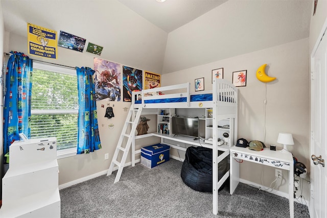 10517 Arabella Ln, Waco, TX 76708 - bedroom featuring carpet floors, baseboards, and vaulted ceiling