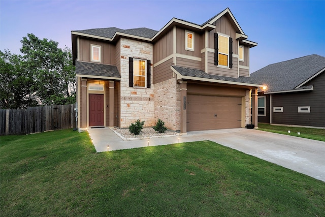 10517 Arabella Ln, Waco, TX 76708 - view of front of home with stone siding, board and batten siding, concrete driveway, roof with shingles, and a garage