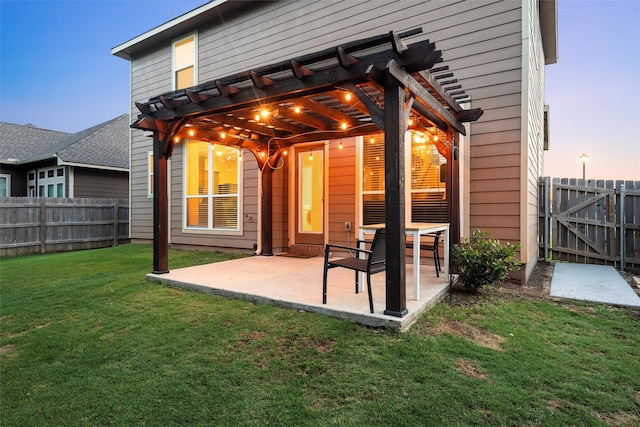 10517 Arabella Ln, Waco, TX 76708 - back of house at dusk featuring a pergola and a patio
