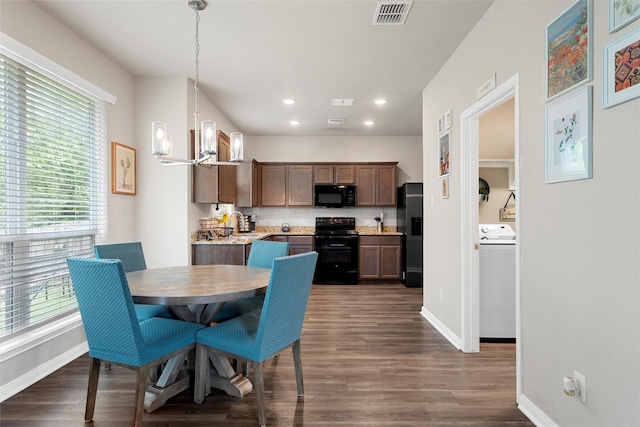 10517 Arabella Ln, Waco, TX 76708 - dining space with washer / dryer, healthy amount of natural light, dark wood-style flooring, baseboards, and recessed lighting