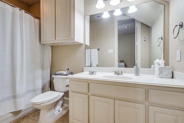 3704 Imperial Dr, Flower Mound, TX 75028 - bathroom featuring toilet, tile patterned flooring, vanity, and a shower with curtain