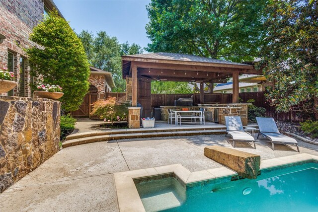 3704 Imperial Dr, Flower Mound, TX 75028 - view of swimming pool with a gazebo, a fenced backyard, a patio, and ceiling fan