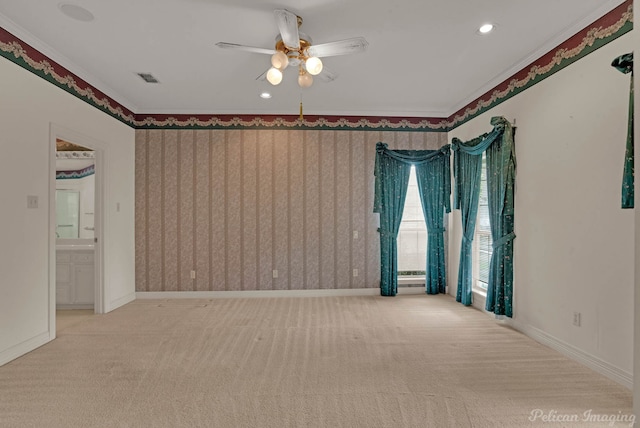 605 Erie St, Shreveport, LA 71106 - carpeted spare room with a ceiling fan, ornamental molding, baseboards, and recessed lighting