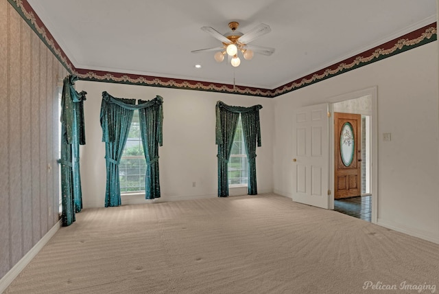 605 Erie St, Shreveport, LA 71106 - spare room with ceiling fan, carpet flooring, baseboards, and ornamental molding