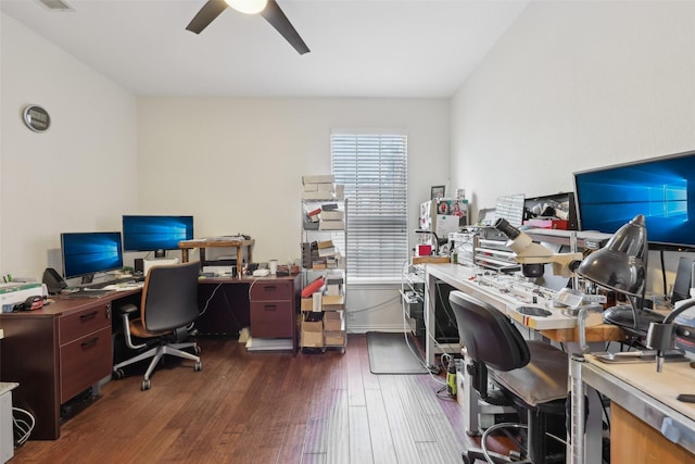 1908 Longfellow Ln, Flower Mound, TX 75028 - home office featuring a ceiling fan and hardwood / wood-style flooring