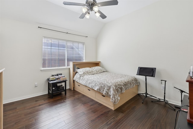 1908 Longfellow Ln, Flower Mound, TX 75028 - bedroom with vaulted ceiling, wood finished floors, baseboards, and a ceiling fan
