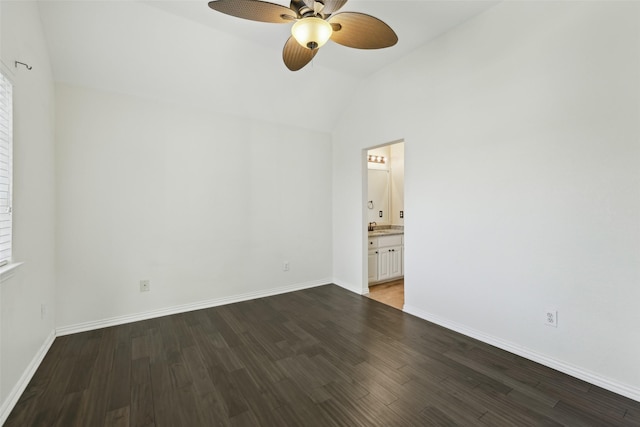 1908 Longfellow Ln, Flower Mound, TX 75028 - empty room featuring wood finished floors, vaulted ceiling, ceiling fan, baseboards, and a sink