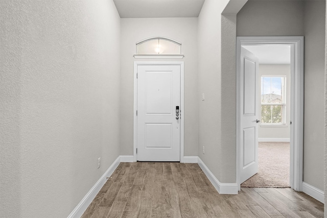 825 Blackhorse Trl, Fort Worth, TX 76247 - entryway with light wood-style floors, baseboards, and a textured wall