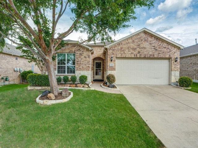 7278 Honeybee Ln, Frisco, TX 75036 - view of front of house featuring a garage, driveway, brick siding, and a front lawn