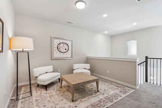 14436 Greymoore Cir, Fort Worth, TX 76008 - living area with an upstairs landing, carpet flooring, baseboards, and recessed lighting