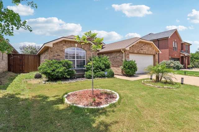 14709 Crystal Lake Dr, Little Elm, TX 75068 - view of front facade with brick siding, an attached garage, a front lawn, and driveway