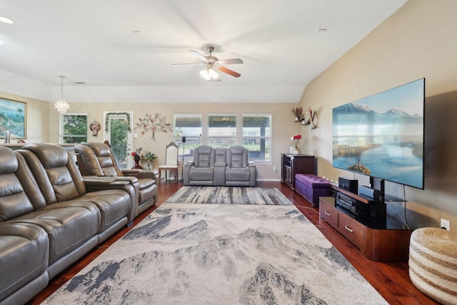 14709 Crystal Lake Dr, Little Elm, TX 75068 - living room with a ceiling fan, wood finished floors, and a chandelier