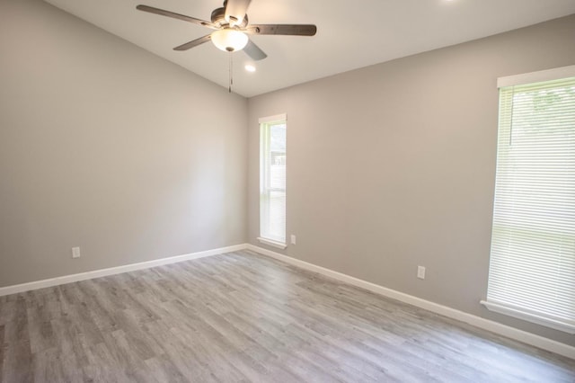 4136 Periwinkle Dr, Fort Worth, TX 76137 - unfurnished room featuring ceiling fan, wood finished floors, vaulted ceiling, baseboards, and recessed lighting