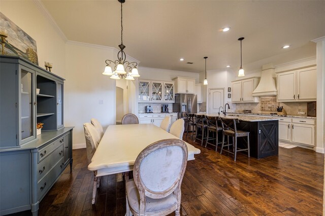 312 Spring Run Dr, Decatur, TX 76234 - dining space with dark wood finished floors, ornamental molding, recessed lighting, and a chandelier