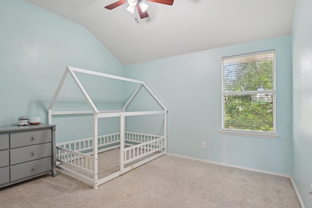 6128 Redear Dr, Fort Worth, TX 76179 - carpeted bedroom featuring vaulted ceiling, baseboards, and ceiling fan