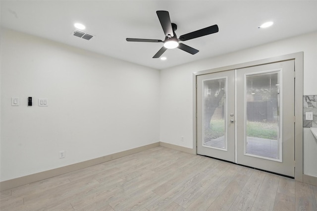 2614 E Mitchell St, Arlington, TX 76010 - unfurnished room with french doors, ceiling fan, light wood-style flooring, recessed lighting, and baseboards
