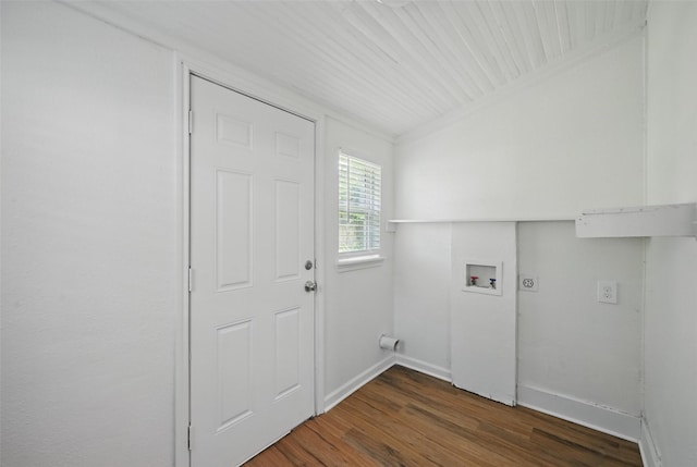 210 N 5th Ave, Denison, TX 75021 - washroom with electric dryer hookup, hookup for a washing machine, baseboards, and wood finished floors