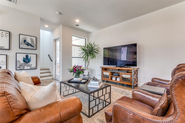 8120 Radnor Rd, Dallas, TX 75231 - living room with stairs, recessed lighting, and baseboards