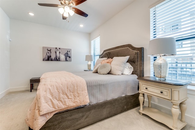 8120 Radnor Rd, Dallas, TX 75231 - bedroom with carpet flooring, baseboards, recessed lighting, and a ceiling fan