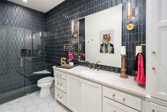 4155 American Pharoah Way, Celina, TX 75009 - bathroom featuring vanity, a stall shower, toilet, and tile patterned flooring