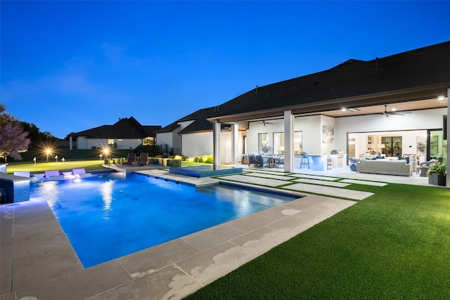 4155 American Pharoah Way, Celina, TX 75009 - outdoor pool with an outdoor hangout area, a ceiling fan, a yard, and a patio area