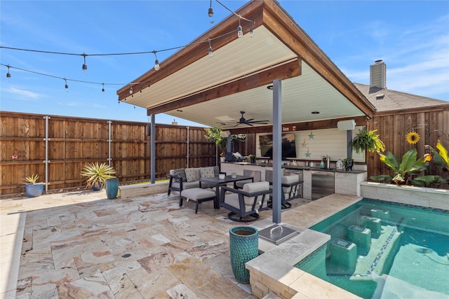 800 Marion Farm Rd E, Little Elm, TX 75068 - view of swimming pool featuring a fenced backyard, a patio, and a ceiling fan