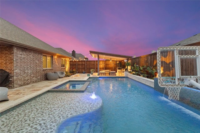 800 Marion Farm Rd E, Little Elm, TX 75068 - view of pool featuring a fenced backyard, a patio area, and a pool with connected hot tub