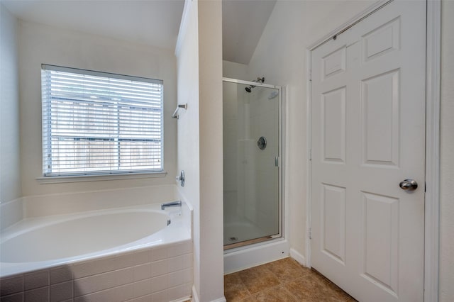2813 Ashton Way, Mckinney, TX 75071 - bathroom featuring a stall shower, a bath, and tile patterned flooring