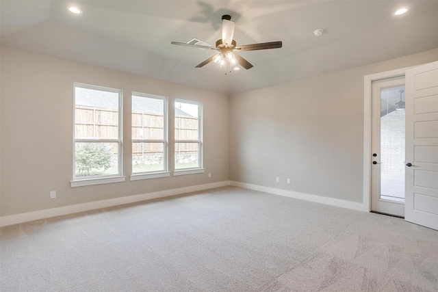 604 Bluff Point Ln, Haslet, TX 76052 - unfurnished room with light carpet, healthy amount of natural light, a ceiling fan, baseboards, and recessed lighting