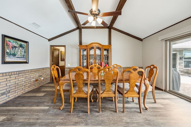 108 Circleview Dr S, Hurst, TX 76054 - dining room with wood finished floors, plenty of natural light, a ceiling fan, and a wainscoted wall