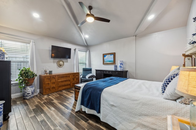 108 Circleview Dr S, Hurst, TX 76054 - bedroom featuring dark wood-style flooring, ceiling fan, recessed lighting, and baseboards