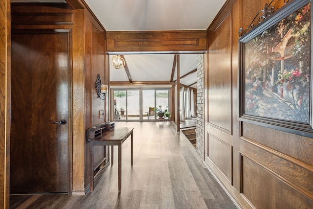 108 Circleview Dr S, Hurst, TX 76054 - corridor with wood finished floors and wood walls