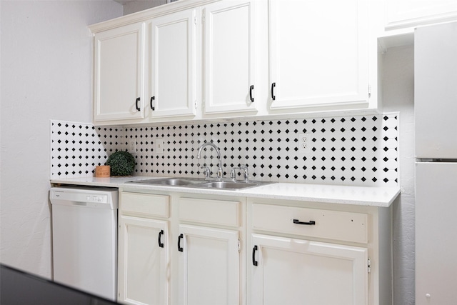 543 S Oldbridge Dr, Allen, TX 75002 - kitchen with white appliances, light countertops, white cabinets, and tasteful backsplash