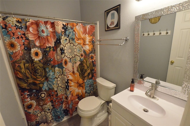 702 N Tennessee St, Mckinney, TX 75069 - bathroom with toilet, vanity, and curtained shower