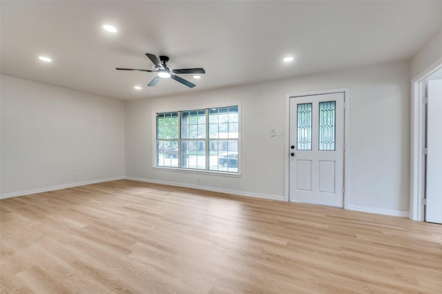3524 Swan St, Haltom City, TX 76117 - foyer featuring light wood finished floors, recessed lighting, a ceiling fan, and baseboards