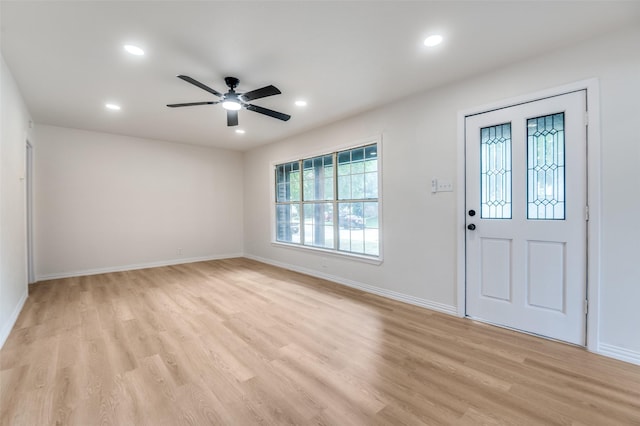 3524 Swan St, Haltom City, TX 76117 - entryway featuring a ceiling fan, light wood-type flooring, recessed lighting, and baseboards