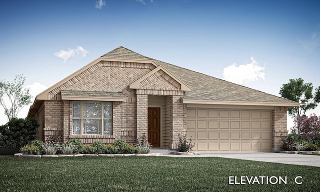 1005 Nighthawk Trl, Alvarado, TX 76009 - view of front of property featuring an attached garage, concrete driveway, a front lawn, roof with shingles, and brick siding