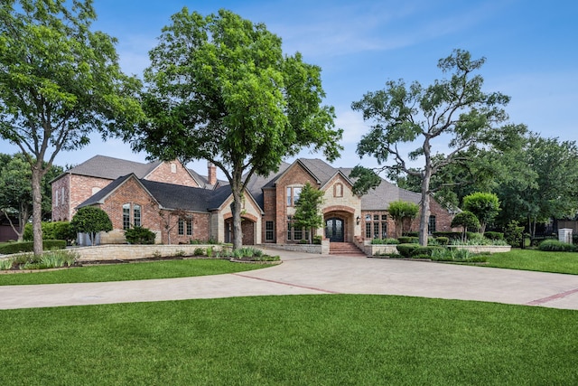 585 N Peytonville Ave, Southlake, TX 76092 - view of front of home featuring french doors, a front lawn, brick siding, and concrete driveway