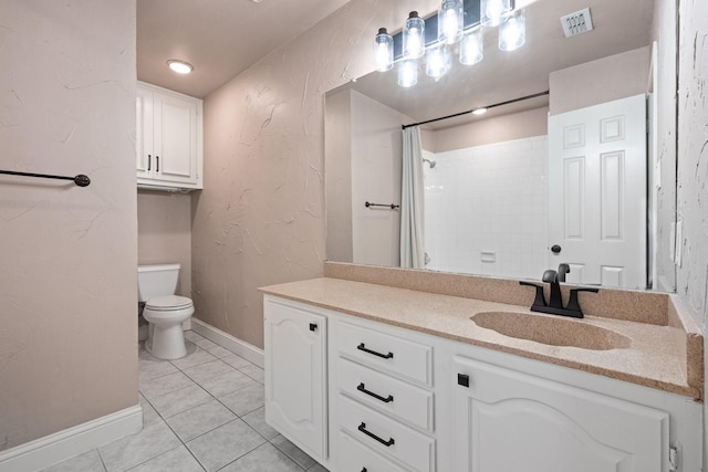 310 Singletree St, Highland Village, TX 75077 - full bathroom featuring toilet, vanity, tile patterned flooring, a shower with shower curtain, and baseboards
