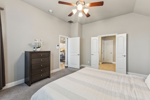 1117 Summer Ln, Mckinney, TX 75071 - bedroom featuring vaulted ceiling, a ceiling fan, baseboards, and carpet flooring