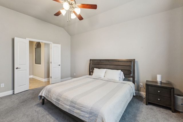 1117 Summer Ln, Mckinney, TX 75071 - carpeted bedroom with baseboards, lofted ceiling, and ceiling fan