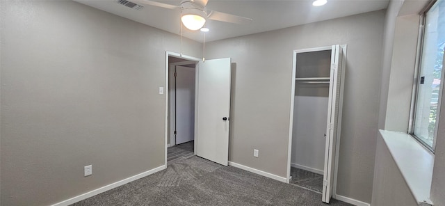402 Ivy Way, Garland, TX 75043 - unfurnished bedroom with carpet floors, baseboards, a closet, ceiling fan, and recessed lighting