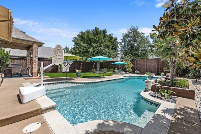 1765 Mustang Trl, Frisco, TX 75033 - view of swimming pool with outdoor dining area, a fenced backyard, and a patio area
