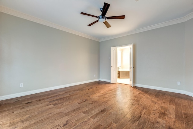 6500 Bolliger Ct, Frisco, TX 75035 - spare room with ceiling fan, ornamental molding, wood finished floors, and baseboards