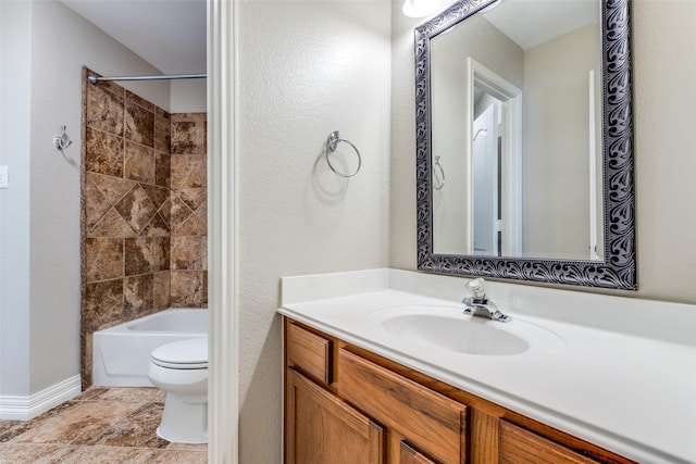 6500 Bolliger Ct, Frisco, TX 75035 - full bathroom with toilet, vanity,  shower combination, and baseboards